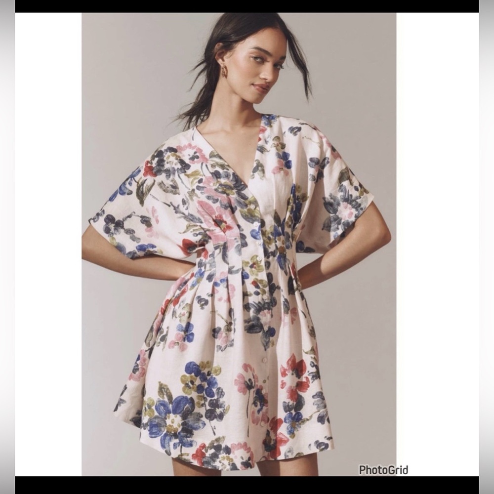 The Tobie Linen Pleated Mini Shirt Dress by Exquise large Petite $228